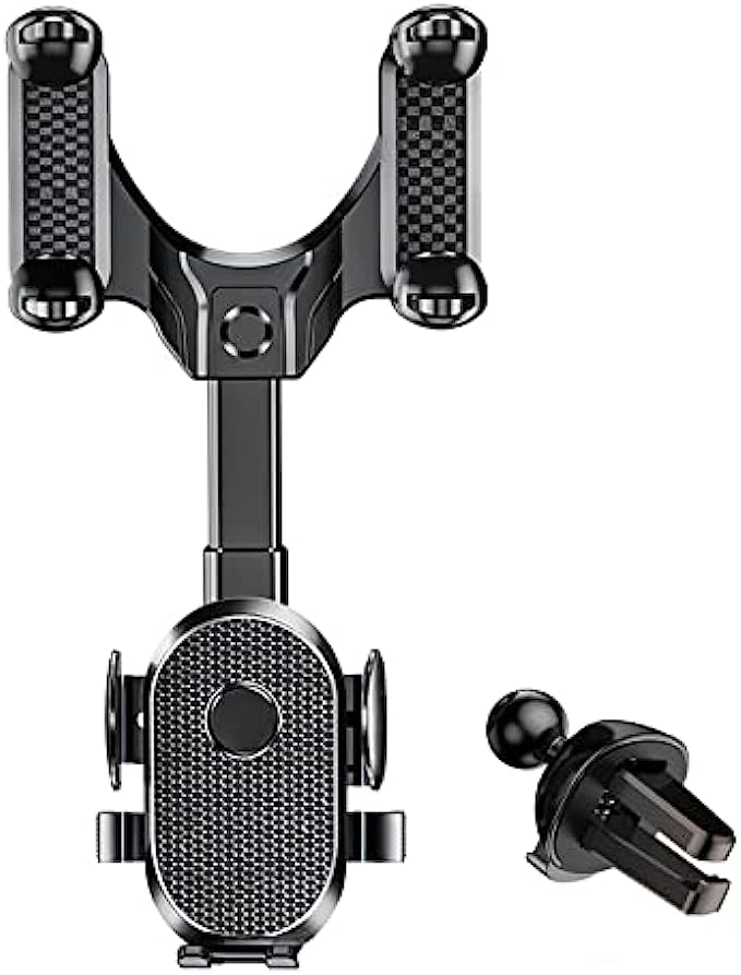 Car Rearview Mirror Phone Holder,360° Rotating Telescopic Adjustable Multifunctional Car Phone Holder, Equipped with Air Outlet Bracket Accessories, Compatible with All Mobile Phones.