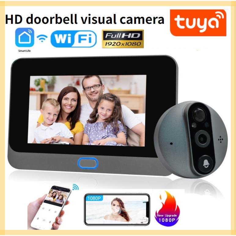 Smart Peephole Camera Tuya WiFi Peephole Door Viewer Wifi Doorbell Video Intercom 4.3" Monitor Detection Built-in battery