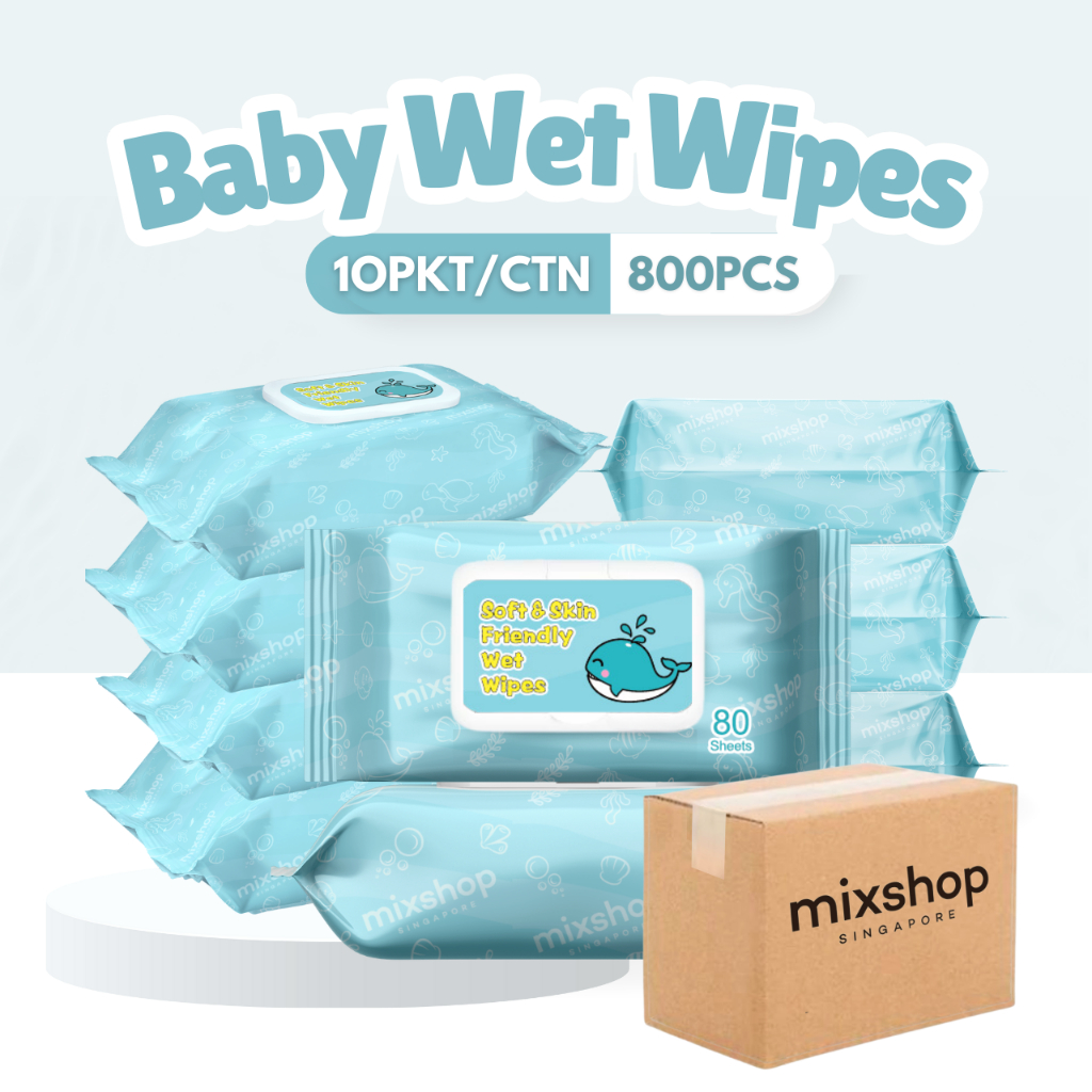 mixshop Baby Wet Wipes, 10 Pkt per Carton Total 800 Sheets, SG ready stock